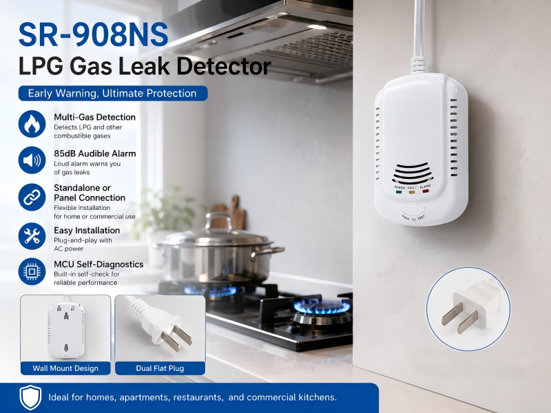 SR-908NS OEM Home Kitchen LPG Gas Leak Detector Alarm System
