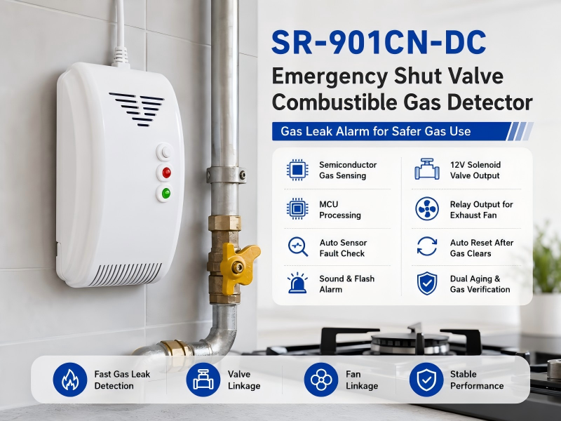 SR-901CN-DC Combustible Gas Detector with Solenoid Valve with sound and LED alarm