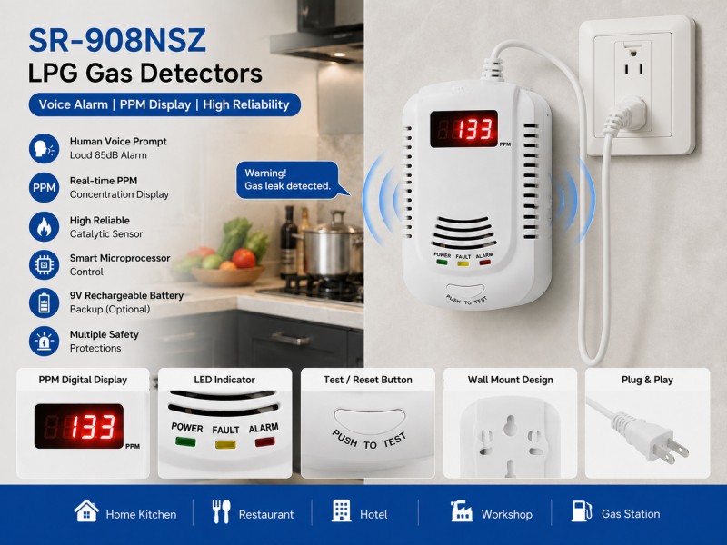 SR-908NSZ LPG Gas Detectors with Voice Alarm