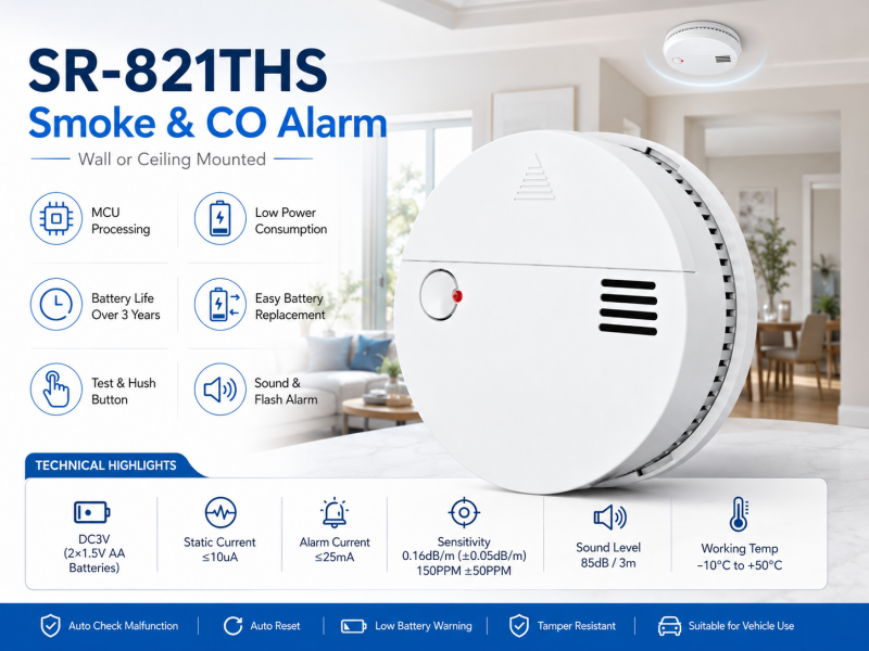 SR-821THS  2 in 1 Detector  Wholesale Combo smoke and carbon monoxide detector alarm