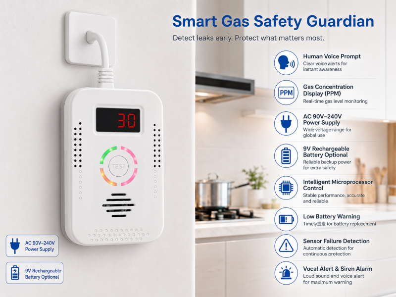 SR-918-2 series Combustrible and CO Detector Vocal Alarm+LCD With Electromagnetic Valve