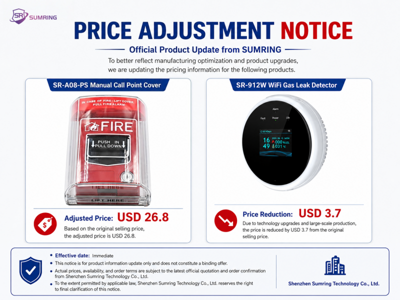 Sumring Price Adjustment Notice for SR-912W and SR-A08-PS